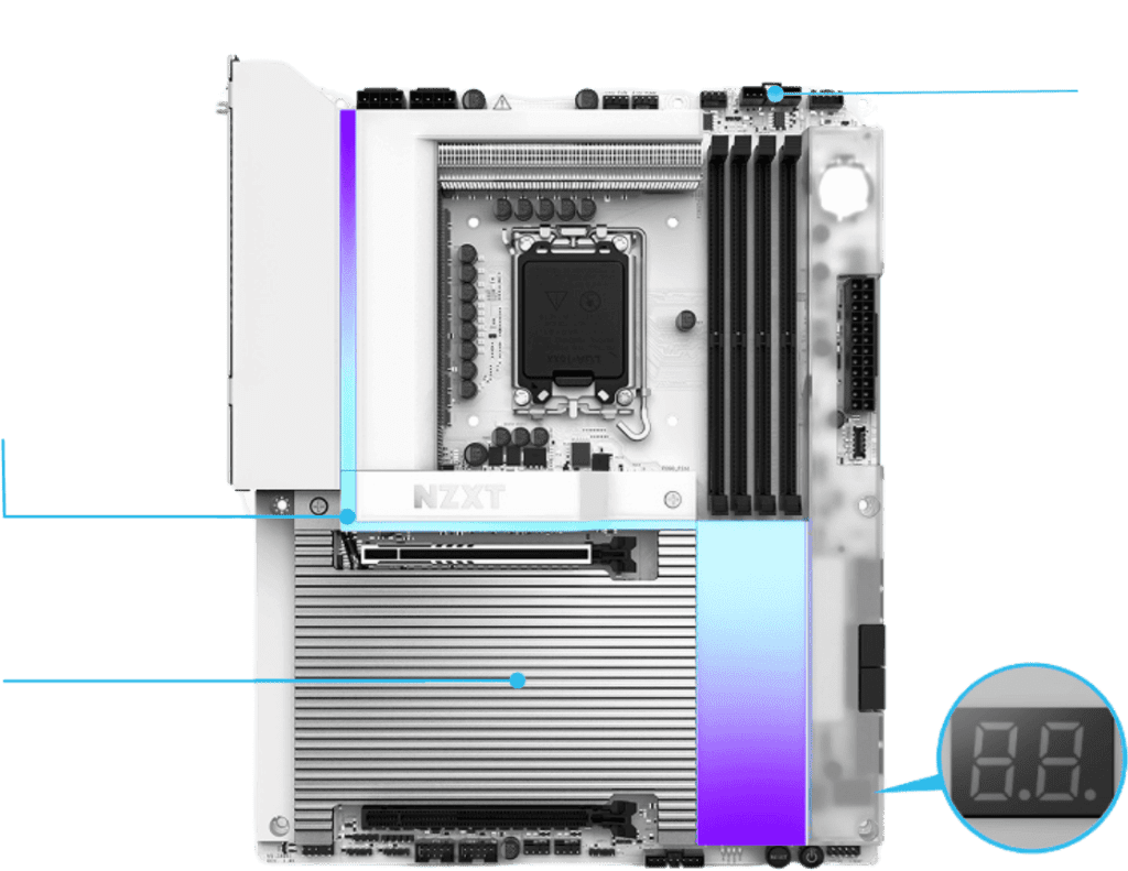 NZXT N9 Z890 White Wi-Fi 7 Mainboard - Full Cover & RGB (N9-Z89XT-B1) 23 5 2