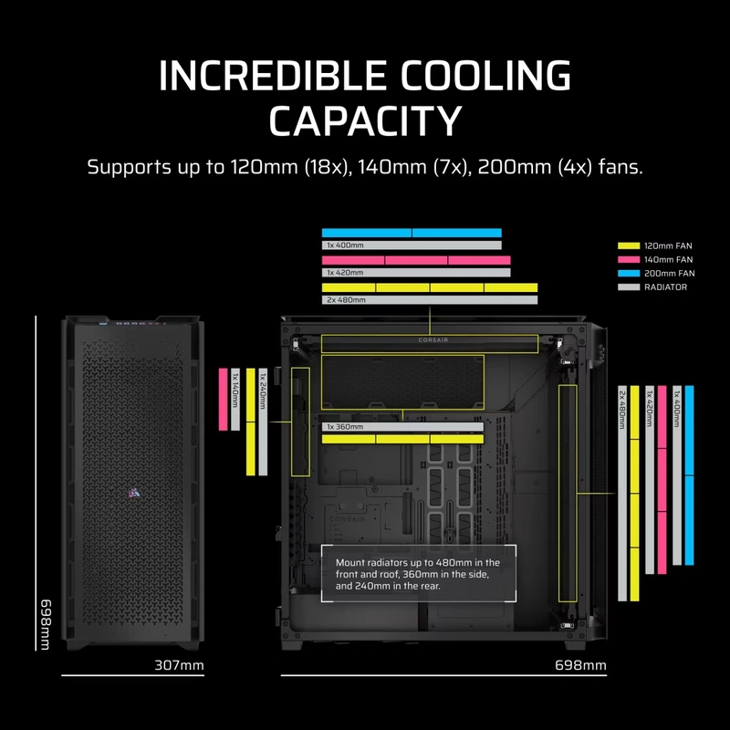 CORSAIR CORSAIR 9000D Black RGB AIRFLOW Super Full-Tower PC Case 68 9000D RGB AIRFLOW Black 04