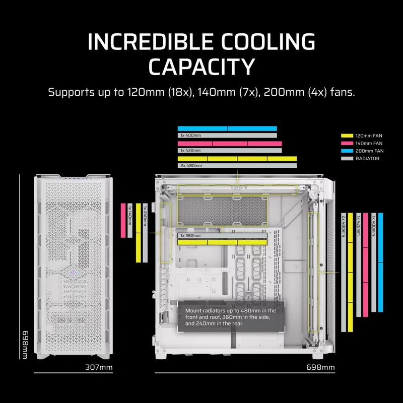 CORSAIR CORSAIR 9000D White RGB AIRFLOW Super Full-Tower PC Case 50 9000D RGB AIRFLOW White 04