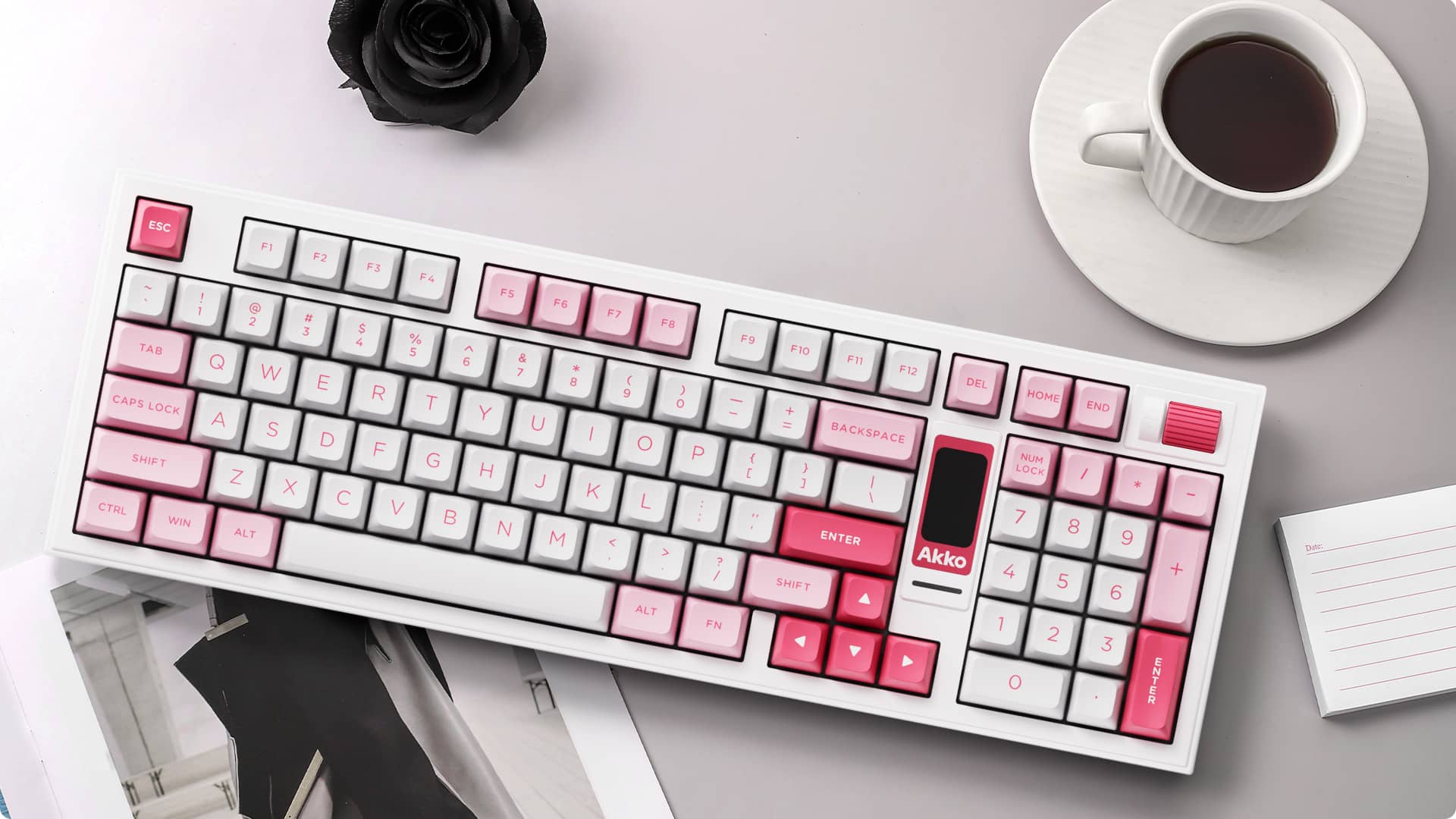 AKKO 5098B Prunus Lannesiana Keyboard - 98%, TFT LCD screen, Multi-modes, Gasket mount, PBT Dye-Sub Keycaps, Hotswap, 8000mAh 16 BlackGold 5098B XQ Q 1