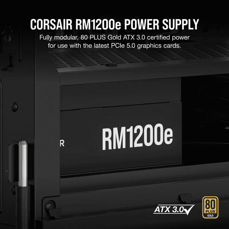 CORSAIR RMe Series RM1200e ATX 3.1 PCIe 5.1 (2025) Fully Modular PSU - 12V‑2×6 (GPU), 1200 Watt, 80 plus Gold, Low-Noise 45 CP 9020258 NA 02