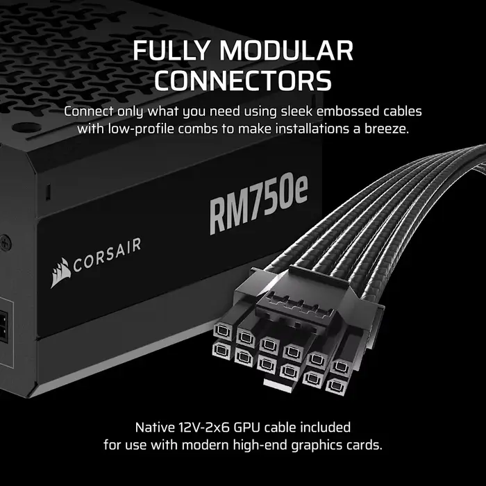 CORSAIR RMe Series RM750e ATX 3.1 PCIe 5.1 (2025) Fully Modular PSU - 12V‑2×6 (GPU), 750 Watt, 80 plus Gold, Low-Noise 44 CP 9020295 NA 03