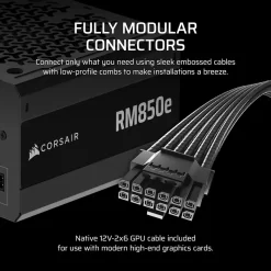 CORSAIR RMe Series RM850e ATX 3.1 PCIe 5.1 (2025) Fully Modular PSU - 12V‑2×6 (GPU), 850 Watt, 80 plus Gold, Low-Noise 12 CP 9020296 NA 03