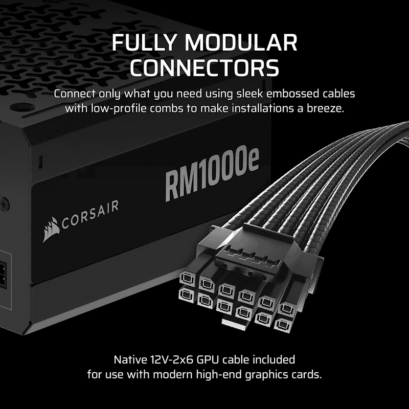 CORSAIR RMe Series RM1000e ATX 3.1 PCIe 5.1 (2025) Fully Modular PSU - 12V‑2×6 (GPU), 1000 Watt, 80 plus Gold, Low-Noise 42 CP 9020297 NA 03