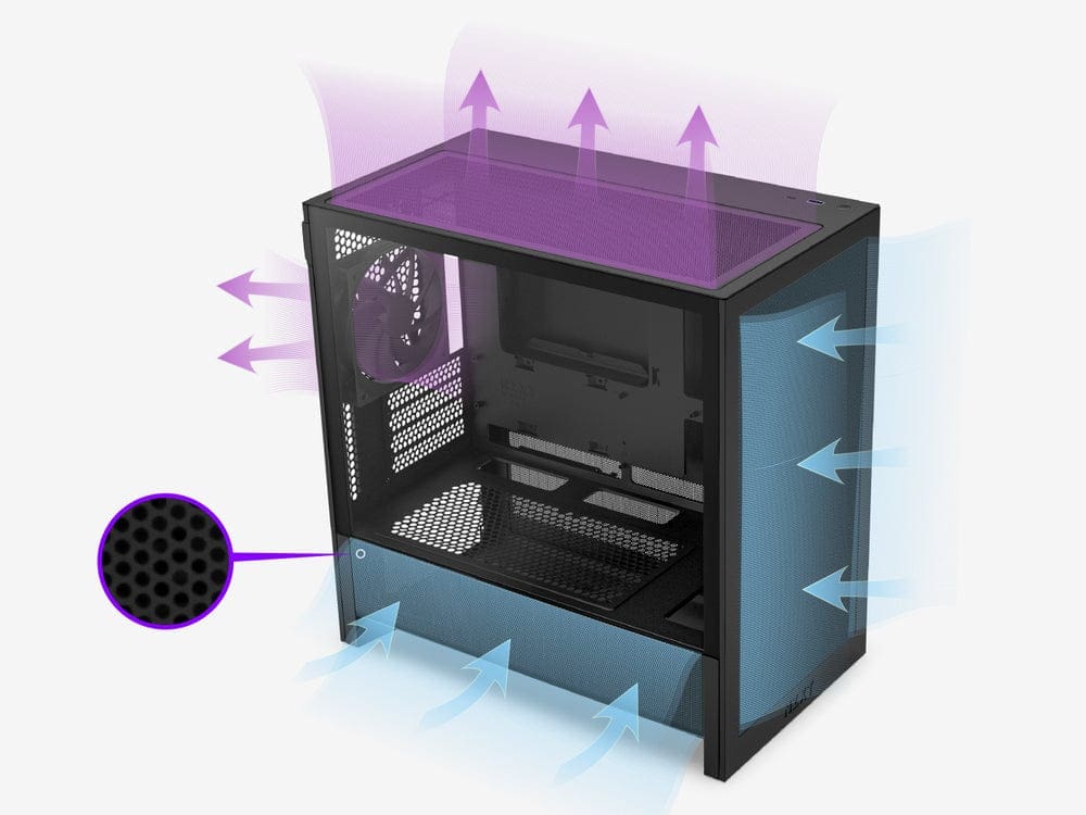 NZXT H3 Flow Black MATX Airflow Case - All Black, 1x F120Q (CV) Fan 20 H3 Optimized Airflow
