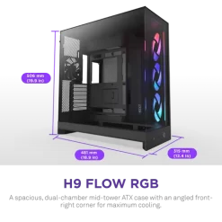 NZXT H9 Flow RGB Black Large Dual-Chamber Mid-Tower ATX Airflow Case 10 H9 Flow RGB black pic 2