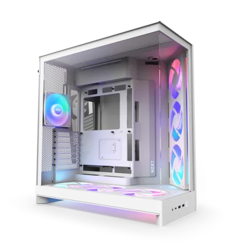 NZXT H9 Flow RGB+ White Large Dual-Chamber Mid-Tower ATX Airflow Case - Control Hub includes