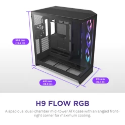 NZXT H9 Flow RGB+ Black Large Dual-Chamber Mid-Tower ATX Airflow Case - Control Hub includes 19 H9 Flow RGB pic 10