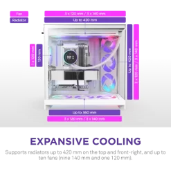 NZXT H9 Flow RGB White Large Dual-Chamber Mid-Tower ATX Airflow Case 12 H9 Flow RGB white pic 4