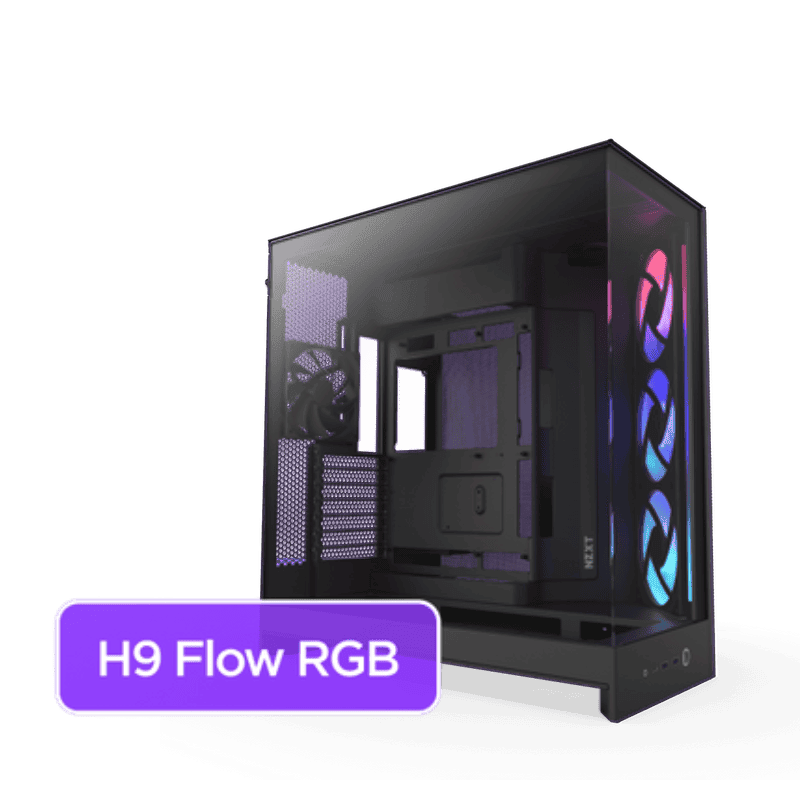 NZXT H9 Flow RGB+ Black Large Dual-Chamber Mid-Tower ATX Airflow Case - Control Hub includes 23 H9 Built to Flow 2