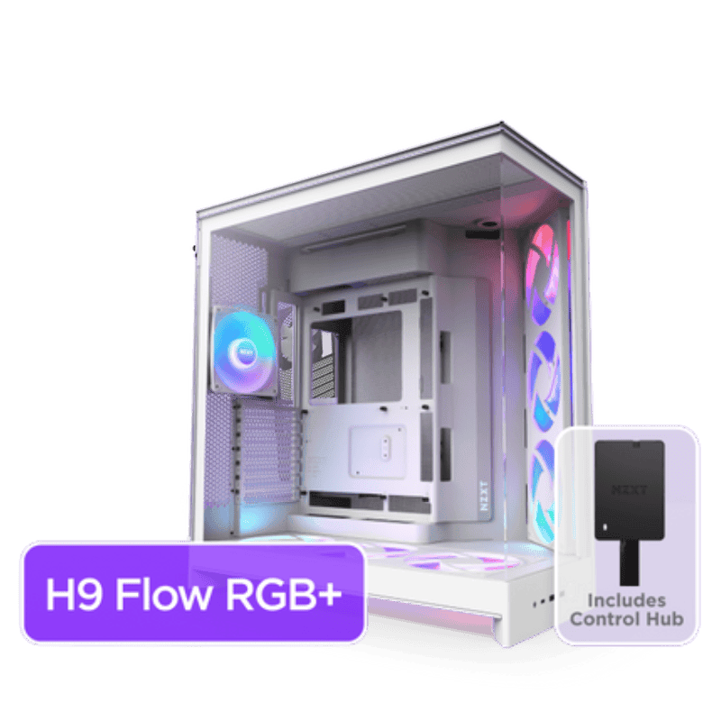 NZXT H9 Flow RGB+ Black Large Dual-Chamber Mid-Tower ATX Airflow Case - Control Hub includes 24 H9 Built to Flow 3