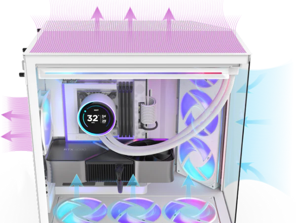 NZXT H9 Flow RGB+ Black Large Dual-Chamber Mid-Tower ATX Airflow Case - Control Hub includes 29 H9 Optimized Airflow 1