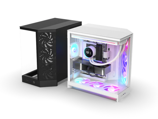 NZXT H9 Flow RGB+ Black Large Dual-Chamber Mid-Tower ATX Airflow Case - Control Hub includes 31 H9 Spacious Dual Chamber