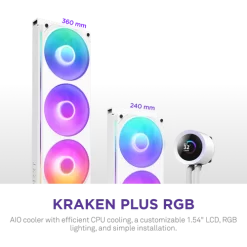 NZXT Kraken Plus 360 RGB V2 White AIO Liquid CPU Cooler - 1.54 inch LCD, 360mm radiator, F360 RGB Core (EV) Fan 17 Kraken Plus 360 RGB V2 White pic 2