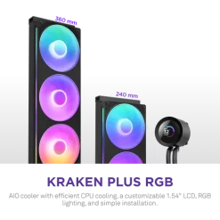 NZXT Kraken Plus 360 RGB V2 Black AIO Liquid CPU Cooler - 1.54 inch LCD, 360mm radiator, F360 RGB Core (EV) Fan 10 Kraken Plus 360 RGB V2 black pic 2