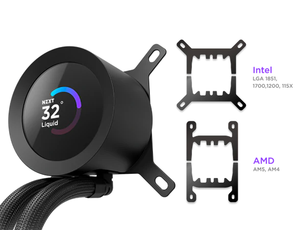 NZXT Kraken Plus 240 V2 Black AIO Liquid CPU Cooler - 1.54 inch LCD, 240mm radiator, F120P Static Pressure Fan 23 Kraken Plus Wide Compatibility