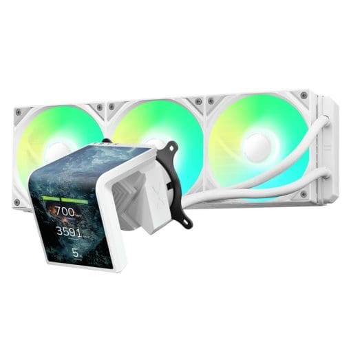 TRYX PANORAMA SE ARGB 360 WHITE AIO Liquid CPU Cooler - 6.5inch curved screen, 360mm radiator, Asetek Adela pump, 3x ARGB Gen2 Fans