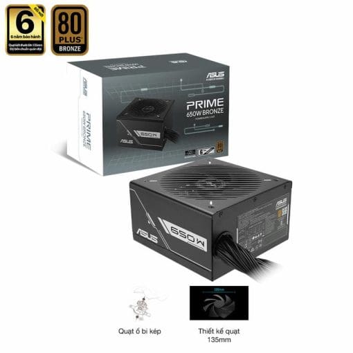 ASUS Prime 650B Black PSU - 650W Bronze, Dual Ball Fan Bearings, 135mm Fan Design