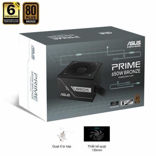 ASUS Prime 650B Black PSU - 650W Bronze, Dual Ball Fan Bearings, 135mm Fan Design