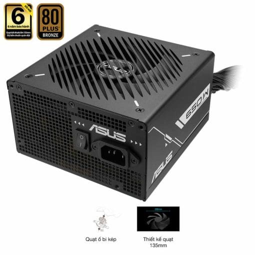ASUS Prime 650B Black PSU - 650W Bronze, Dual Ball Fan Bearings, 135mm Fan Design