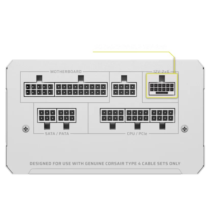 CORSAIR RMe Series RM1000e White ATX 3.1 PCIe 5.1 (2025) Fully Modular PSU - 12V‑2×6 (GPU), 1000 Watt, 80 plus Gold, Low-Noise 16 Panel02 Image 1000W 2x 1