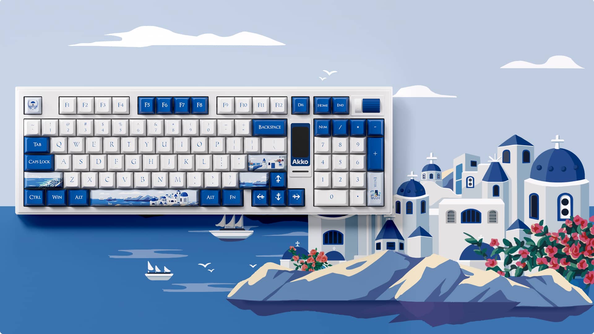 AKKO 5098B Santorini Keyboard - 98%, TFT LCD screen, Multi-modes, Gasket mount, PBT Dye-Sub Keycaps, Hotswap, 8000mAh 20 Santorini 5098B XQ Q