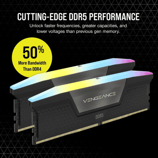 CORSAIR Vengeance RGB 32GB Memory Kit - Black, 32GB (2x16GB) DDR5, 6000MHz, CL36 DDR5 (CMH32GX5M2E6000C36)