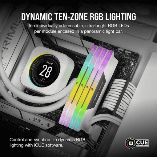 CORSAIR Vengeance RGB 32GB Memory Kit - White, 32GB (2x16GB) DDR5, 6000MHz, CL36 DDR5 (CMH32GX5M2E6000C36W)