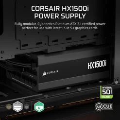 CORSAIR HX Series HX1500i ATX 3.1 PCIe 5.1 (2025) Fully Modular PSU - Dual 12V‑2×6 (GPU), 1500 Watt, 80 plus Platinum, Low-Noise 17 hx1500i c20 2025 02