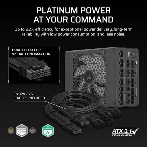 CORSAIR HX Series HX1500i ATX 3.1 PCIe 5.1 (2025) Fully Modular PSU - Dual 12V‑2×6 (GPU), 1200 Watt, 80 plus Platinum, Low-Noise