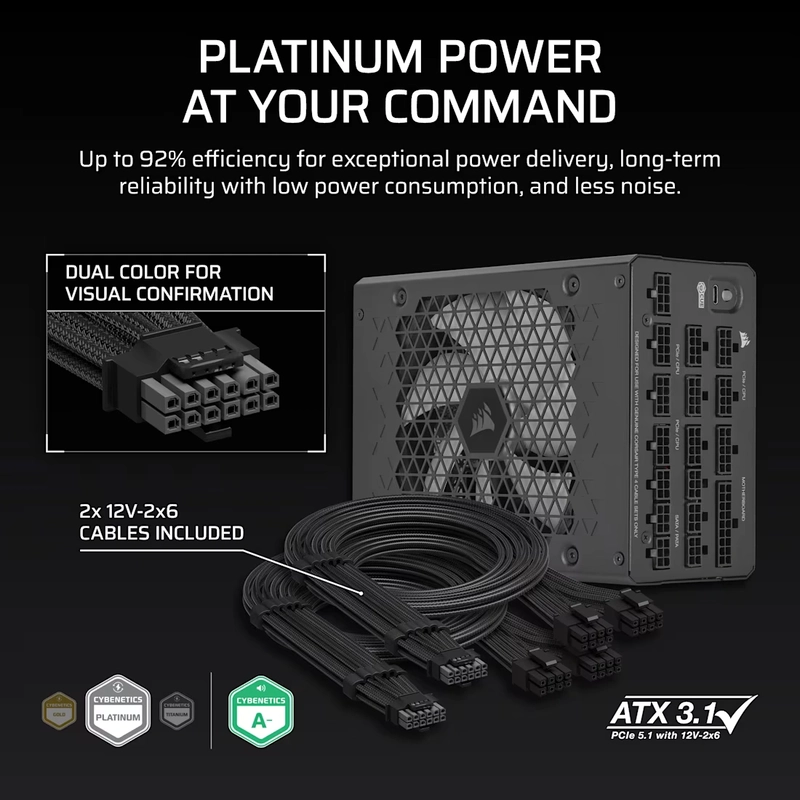 CORSAIR HX Series HX1500i ATX 3.1 PCIe 5.1 (2025) Fully Modular PSU - Dual 12V‑2×6 (GPU), 1200 Watt, 80 plus Platinum, Low-Noise 49