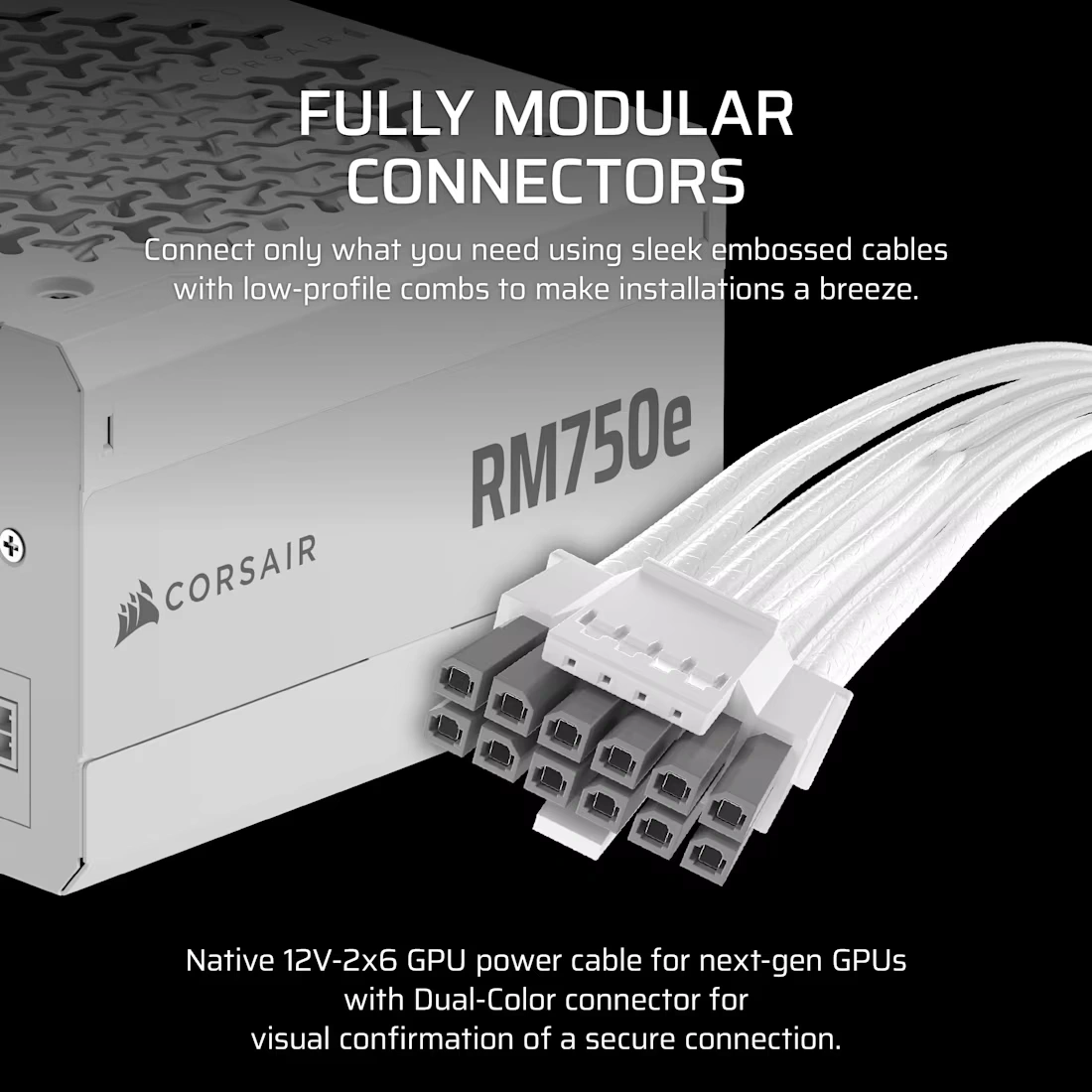 CORSAIR RMe Series RM750e White ATX 3.1 PCIe 5.1 (2025) Fully Modular PSU - 12V‑2×6 (GPU), 750 Watt, 80 plus Gold, Low-Noise 42 rm750e wht 03