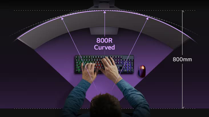 LG Ultragear OLED 45GS95QE-B Curved Gaming Monitor - 45 inch Curved WQHD (3440x1440), 240Hz 0,03ms (GtG), 280nits Gsync Compatible 28 ultragear 45gs95qe 02 3 800r undistorted curvature