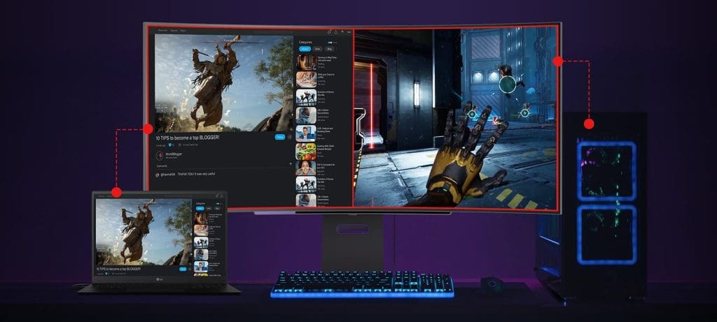 LG Ultragear OLED 45GS95QE-B Curved Gaming Monitor - 45 inch Curved WQHD (3440x1440), 240Hz 0,03ms (GtG), 280nits Gsync Compatible 70 ultragear 45gs95qe 15 1 pbp pip d