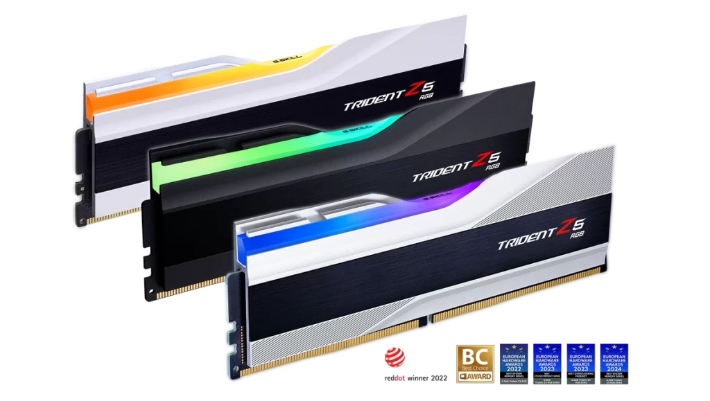 G.Skill Trident Z5 RGB Black 32GB (2x16GB) Memory Kit - Intel XMP 3.0 & AMD EXPO, 5200MHz CL40 DDR5 (F5-5200J4040A16GX2-TZ5RK) 10 01 trident z5 rgb main 3colors with awards