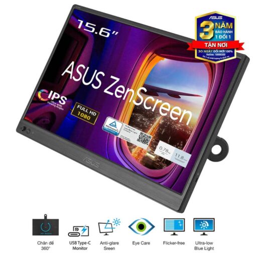ASUS ZenScreen MB169CK Portable Monitor - 15.6", Full-HD 60Hz 5ms, IPS, Eye Care, Blue Light Filter, Dual USB-C, Mini-HDMI