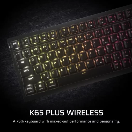 CORSAIR K65 PLUS WIRELESS TACTILE Gaming Keyboard - 75% RGB, CORSAIR MLX Tactile Switches, Top Mounted, Dual-Layer Sound Dampening, PBT Keycaps, QWERTY NA