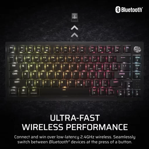 CORSAIR K65 PLUS WIRELESS TACTILE Gaming Keyboard - 75% RGB, CORSAIR MLX Tactile Switches, Top Mounted, Dual-Layer Sound Dampening, PBT Keycaps, QWERTY NA
