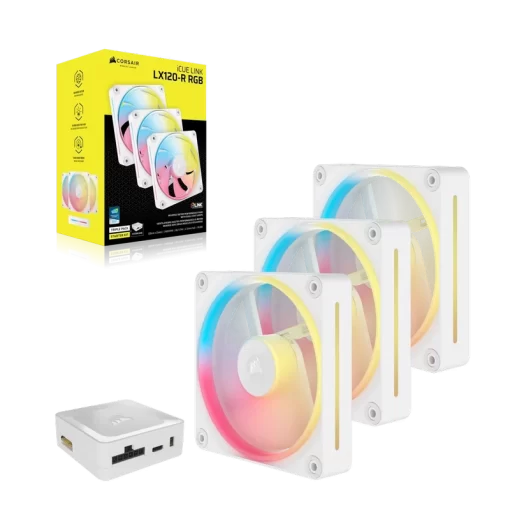 CORSAIR iCUE LINK LX120-R RGB White 120mm PWM Reverse Fans Starter Kit Fans - 120mm 2400RPM Static Pressure RGB Fan
