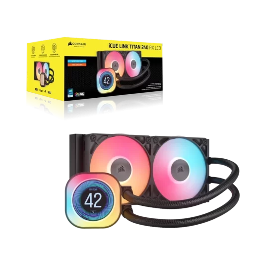 CORSAIR iCUE LINK TITAN 240 RX LCD AIO Liquid CPU Cooler (CW-9061022-WW) - Black, 240mm radiator, 2.1" (480x480) IPS Dispaly, iCUE LINK System Hub included