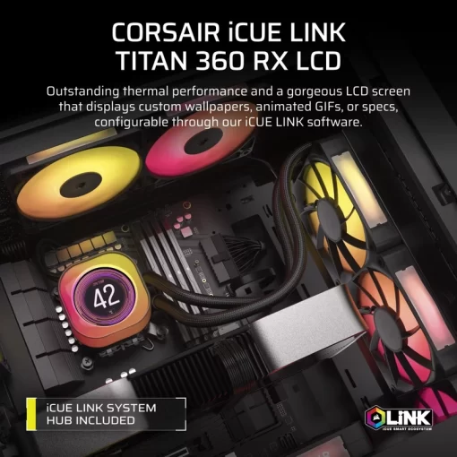 CORSAIR iCUE LINK TITAN 360 RX LCD AIO Liquid CPU Cooler (CW-9061023-WW) - Black, 360mm radiator, 2.1" (480x480) IPS Dispaly, iCUE LINK System Hub included