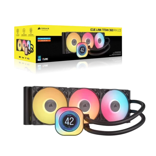 CORSAIR iCUE LINK TITAN 360 RX LCD AIO Liquid CPU Cooler (CW-9061023-WW) - Black, 360mm radiator, 2.1" (480x480) IPS Dispaly, iCUE LINK System Hub included