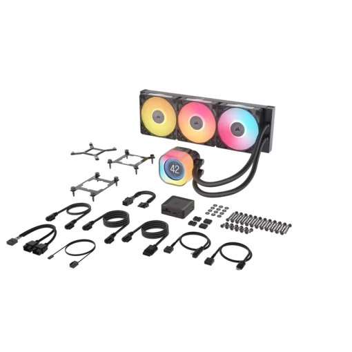 CORSAIR iCUE LINK TITAN 360 RX LCD AIO Liquid CPU Cooler (CW-9061023-WW) - Black, 360mm radiator, 2.1" (480x480) IPS Dispaly, iCUE LINK System Hub included