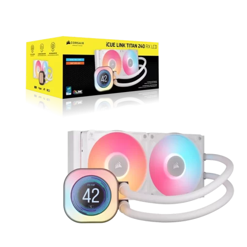 CORSAIR iCUE LINK TITAN 240 RX LCD AIO Liquid CPU Cooler (CW-9061025-WW) - White, 240mm radiator, 2.1" (480x480) IPS Dispaly, iCUE LINK System Hub included