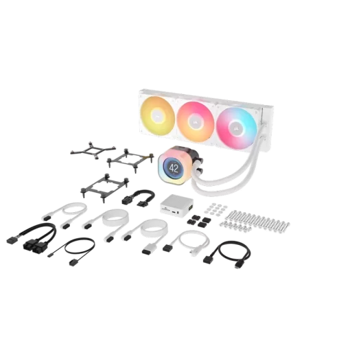 CORSAIR iCUE LINK TITAN 360 RX LCD AIO Liquid CPU Cooler (CW-9061026-WW) - White, 360mm radiator, 2.1" (480x480) IPS Dispaly, iCUE LINK System Hub included (Sao chép)