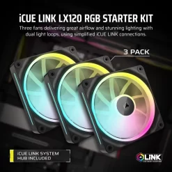 CORSAIR iCUE LINK LX120 RGB Black 120mm PWM Fans Starter Kit Fans - 120mm 2400RPM Static Pressure RGB Fan 15 LX120 RGB BLK 02