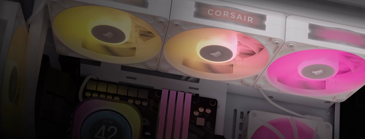 CORSAIR iCUE LINK RX120 MAX RGB White 120mm PWM Thick Fans Starter Kit Fans - 3x 120mm PWM Fan, iCUE LINK System Hub included 26 Panel3 Background 1920x731 1