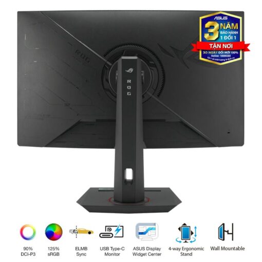 ASUS ROG Strix XG27WCS Gaming Monitor - 27 inch, 2K QHD(2560x1440) Curved, Fast VA 180Hz, 1ms (GTG), USB Type-C