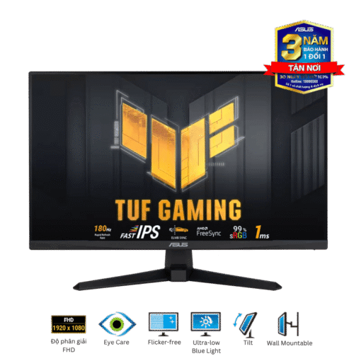 ASUS TUF VG259Q3A Gaming Monitor - 24.5" FHD 180Hz, Fast IPS, FreeSync™, 1ms (GTG), Stereo speaker, 99% sRGB