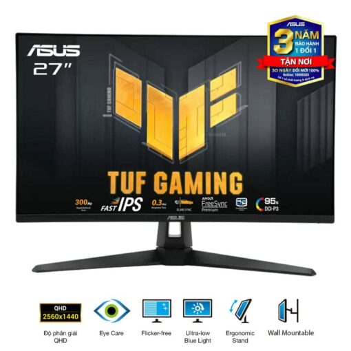 ASUS TUF VG27AQM5A Gaming Monitor - 27 inch, QHD (2560x1440) 300Hz, Fast IPS, ELMB SYNC, 0.3ms GTG, Stereo speaker, 95% DCI-P3, DisplayWidget Center